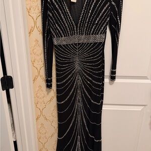 Windsor Elegant Black and Silver Long Sleeve Dress